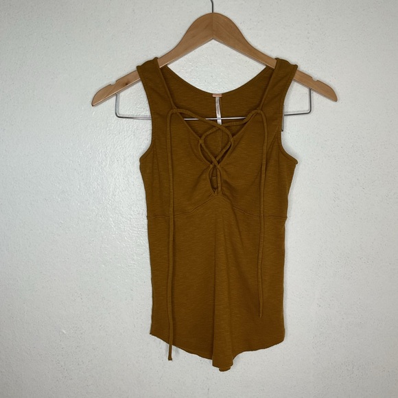 Free People Womens Size Small Brown Emmy Lou Lace Up Tank Top Boho Summer Casual - Picture 2 of 9